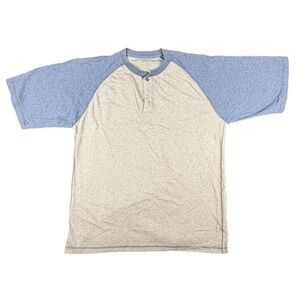RedHead Henley Shirt Mens XL Beige Blue Colorblock Raglan Short Sleeve Tee